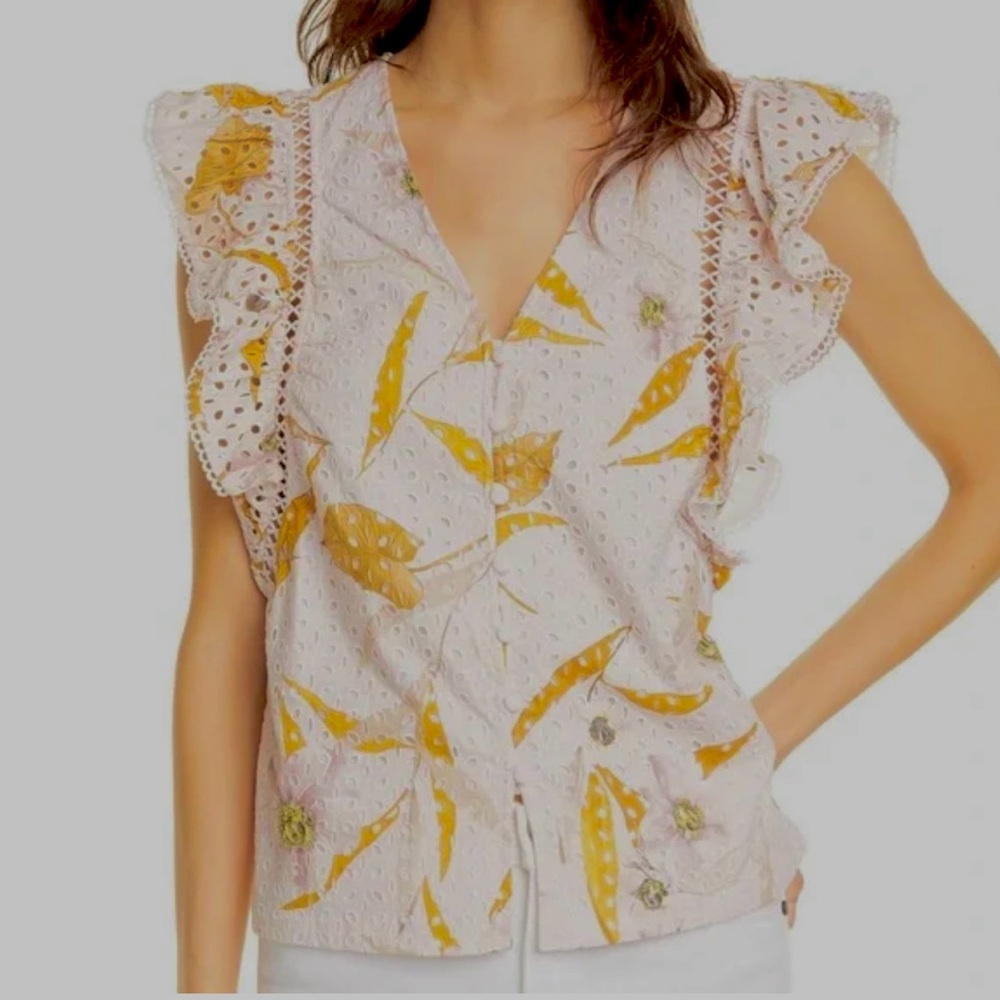 Ted Baker Adaale Cabana Ruffled Button Front Top